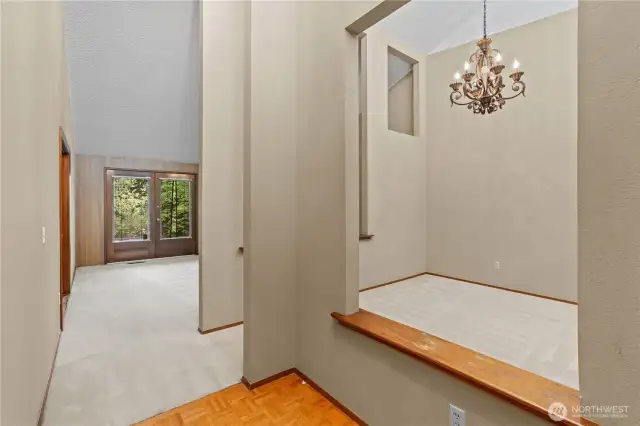 Entry with window to formal dining room