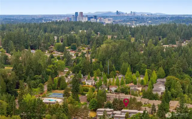 Aerial view of proximity to downtown