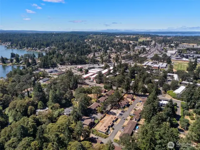 Aerial view Lake Steilacoom nearby