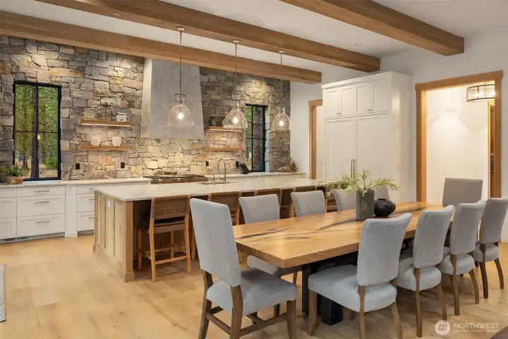 Plenty of seating at the over sized island and dining table.