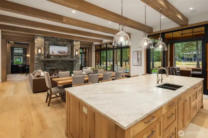 Kitchen counters are 3CM Taj Mahal  quartzite which is a natural semi-precious stone. All of the counters throughout the  house have leathered texture