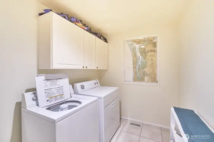 Laundry room ready for sandy towels after a day at the beach.