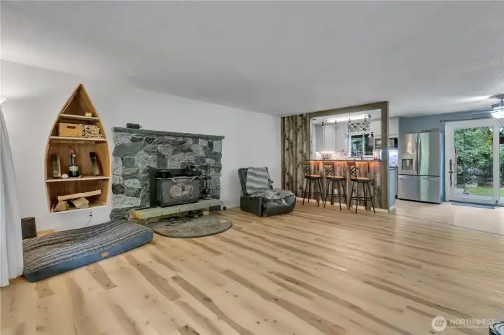Wide open space when you walk in the front door. Wood Stove insert for cold winter nights.