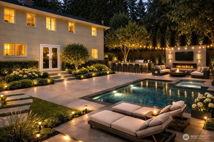 conceptional look at what a nice entertaining size back yard