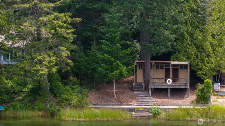 Existing cabana nestled in the trees.