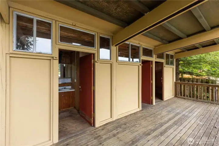 The cabana had two changing rooms and a half bath with a huge deck for camping or bbqs!