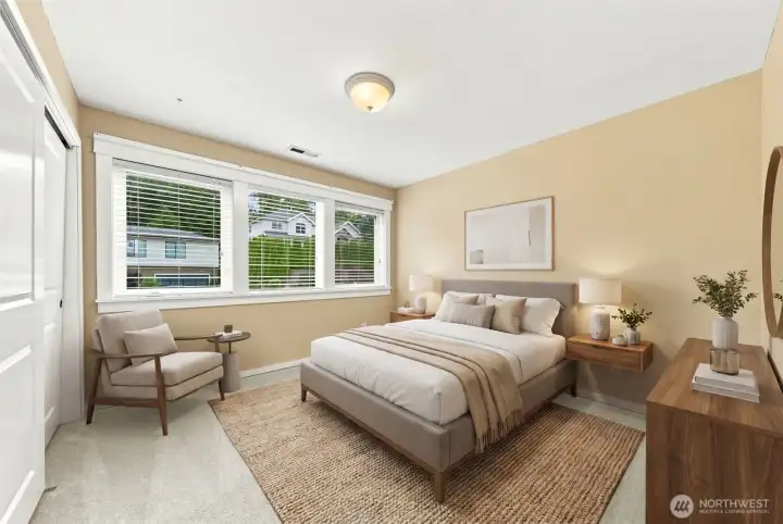 Virtually staged, second floor, east-facing bedroom #3.