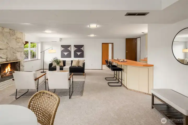 Bar attached to basement living room. Bar attached to basement living room.