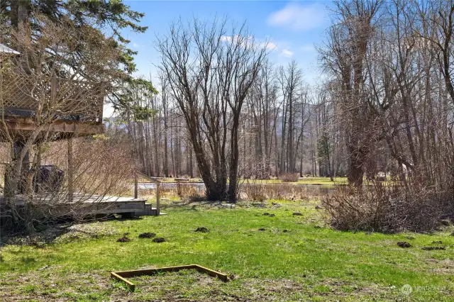 Enjoy a game of horseshoes while taking in the view of the river.