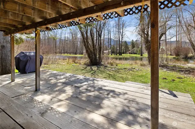 Lower deck view out to the river. Have BBQs with guests on this large deck enjoying sunsets on the river.