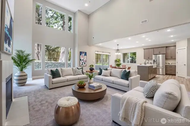 Family, dining and kitchen virtual staged