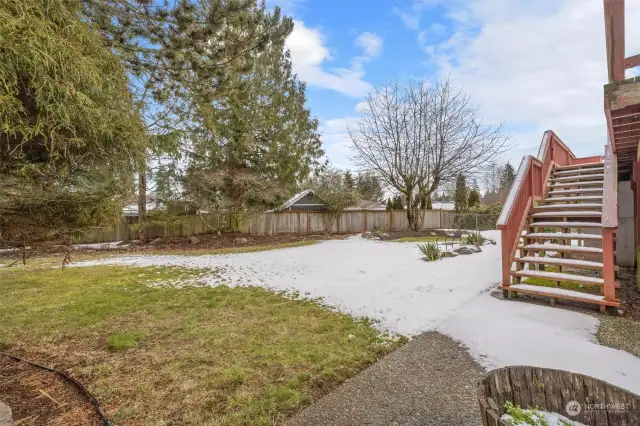 Back Deck with Stairs to Access the Large, Level Backyard.