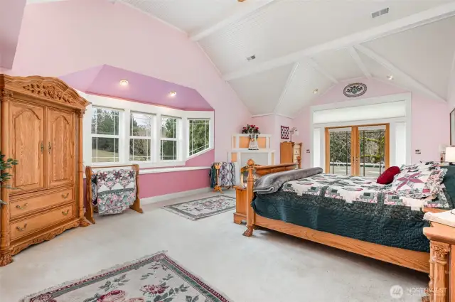 Enormous upper level primary suite. Vaulted ceilings, huge windows, gas fireplace, walk in closets & dressing areas plus the huge bath