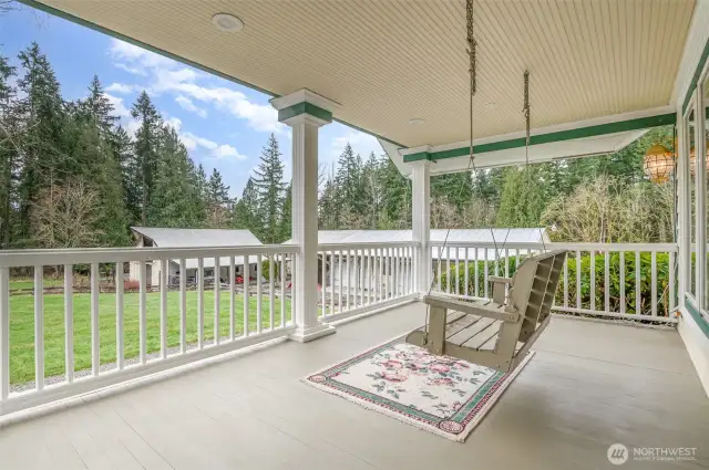 Enjoy relaxing on the covered porch swing. Morning coffee or afternoon lemonade will taste so much better!