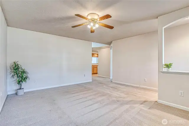 Front living room looking towards hall and kitchen