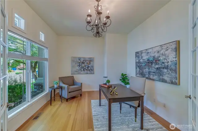 French doors open to the home office. It features bamboo hardwoods and has been freshly painted.