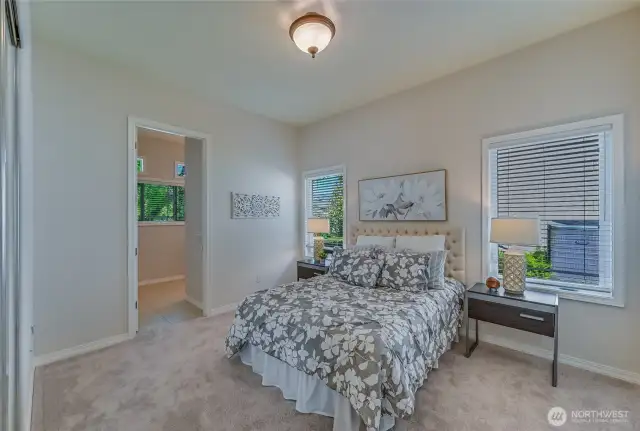 The guest suite includes an attached full bath. It has new carpet and is freshly painted.