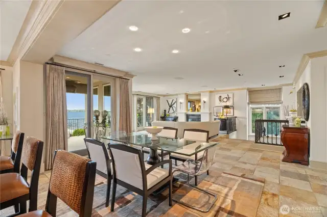 Luxurious open-concept living, dining and kitchen
