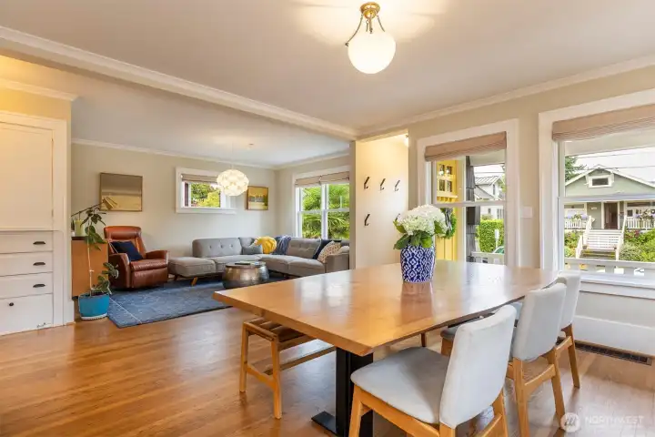 Dining opens to living room.