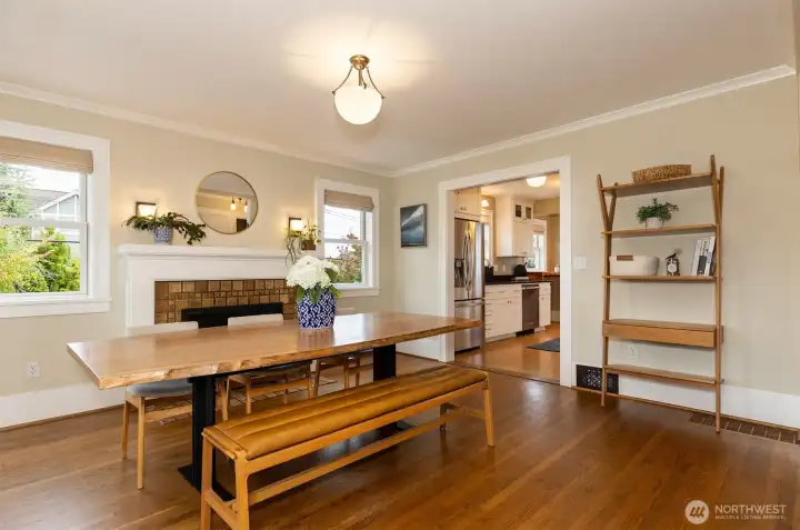 Dining room opens to kitchen.