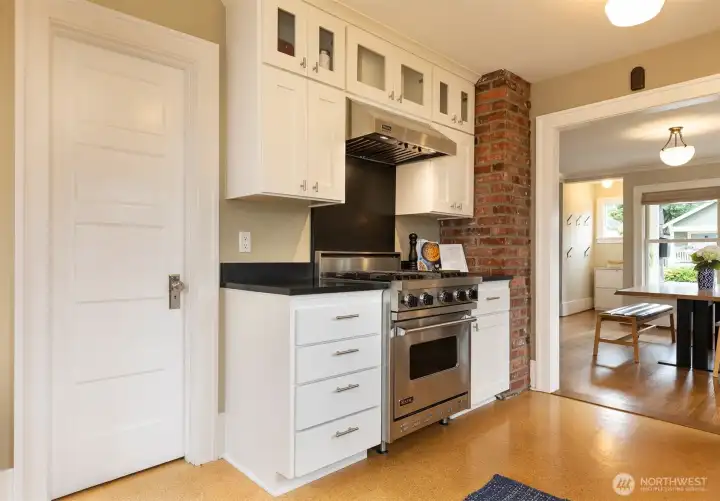 Kitchen opens to dining