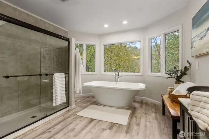 Large soaking tub with views of course