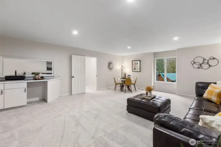 With sink and room for beverage fridge