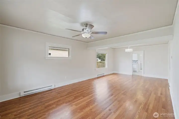 Living room with all new new light fixtures.