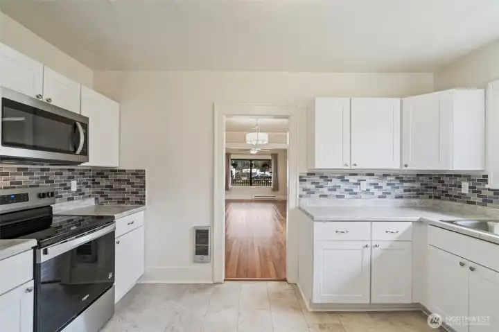 View from kitchen looking into the living room.