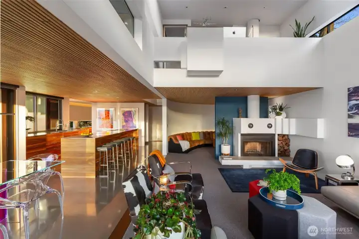 Open kitchen and living area foster engagement and easy entertaining