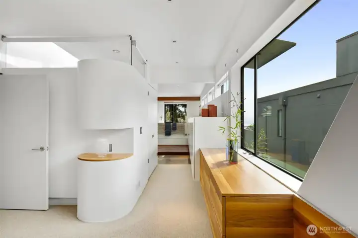 Custom cabinets and closets provide ample storage