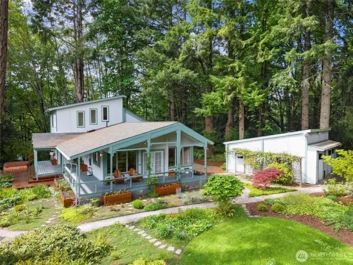 Aerial showing house & Detached Garage