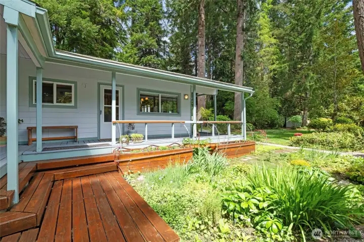 Beautifully stained Wrap around deck.