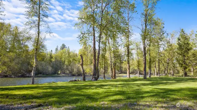 Looking NE downriver. Soak in the sun on this level, grassy riverfront yard.