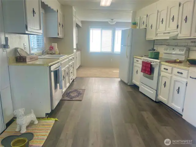 large kitchen with new flooring