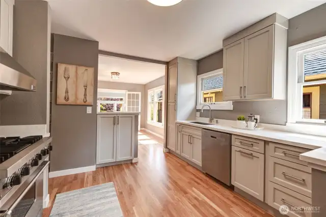 Wonderful Kitchen Remodel with the Oak Flooring continuing.