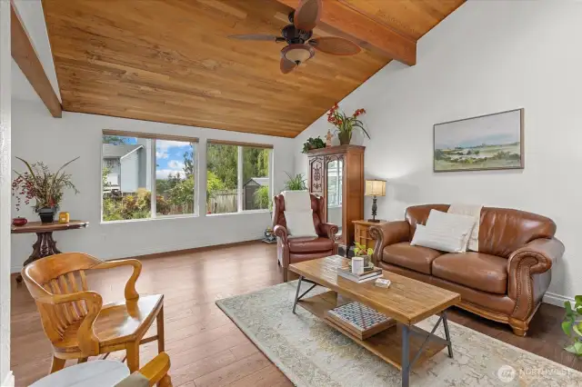 Vaulted & Ceder lined ceiling with skylight
