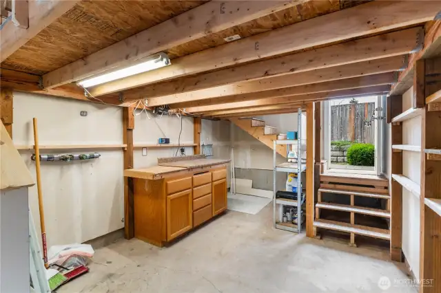 Garage workspace with lighting