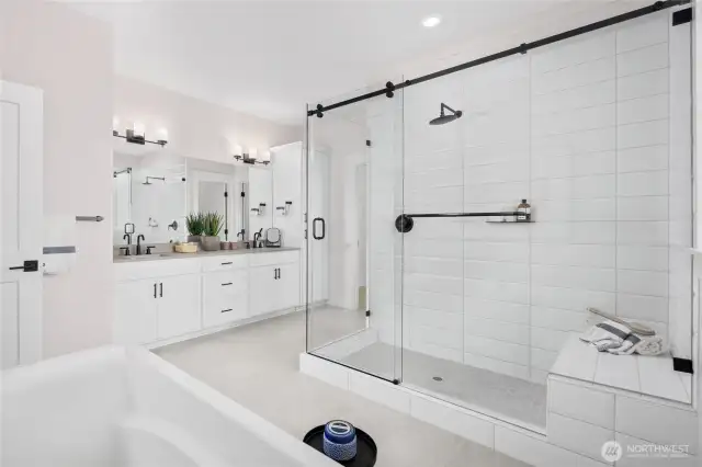 Spa Inspired Primary Bathroom.  All pictures are of model home.  Layout is the same, but materials and colors will vary.