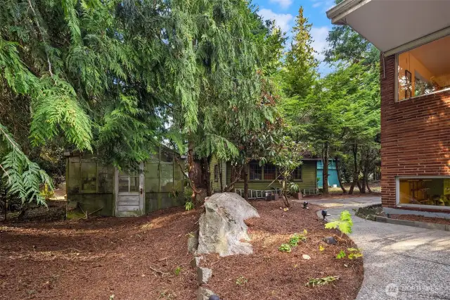 Side Yard showing Work Shop & Glass Garden Potting Shed