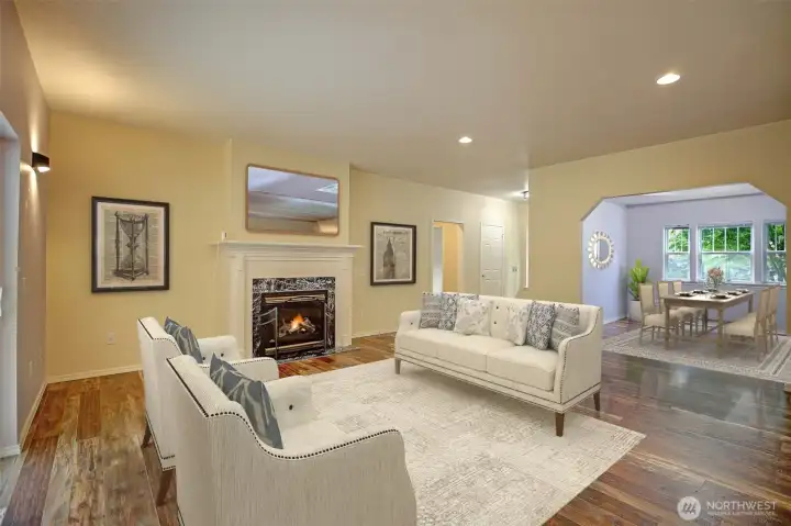 Virtually staged beautiful design & cozy propane fireplace!