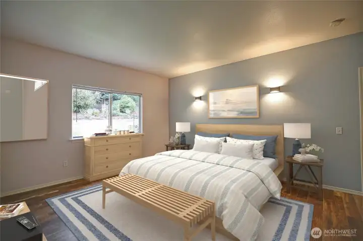 Virtually Staged primary bedroom will fit all of your furniture!