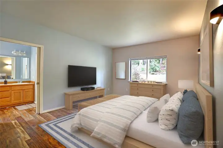 Virtually Staged primary bedroom is light & bright!