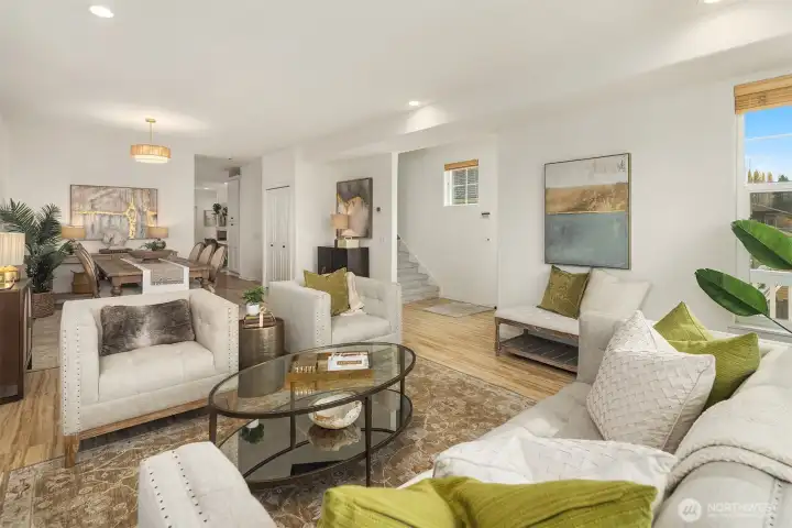 Living Room with Stairs to Bedrooms on Upper Level