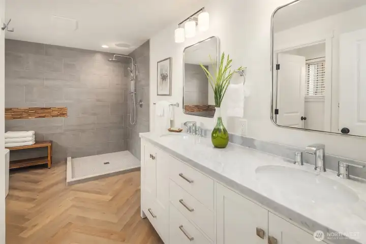 Newly Remodeled Spa Like Primary Bath with Door and Glass on the way for the Shower (See NExt Picture)