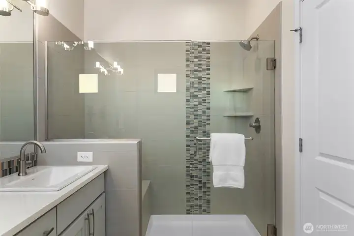 Large walk in shower.