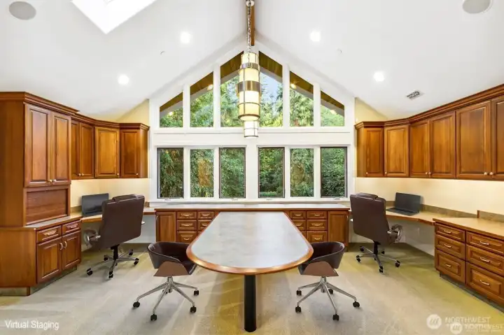 Board room ready for all meetings accented with Canyon Creek cabinets and ample counter space. Beautiful views through a wall of windows. Large storage closet room.