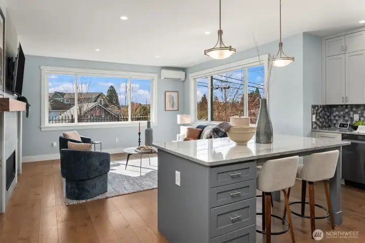 ADU kitchen has open layout and views