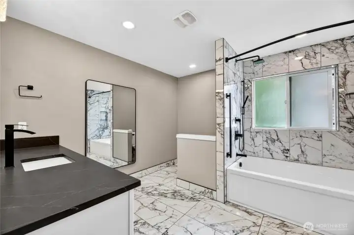 FULL HALL BATH with single vanity