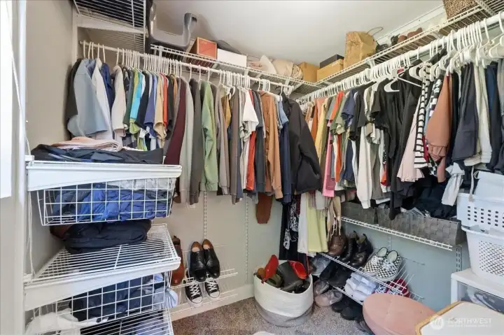 Spacious walk in closet. Spacious walk in closet.